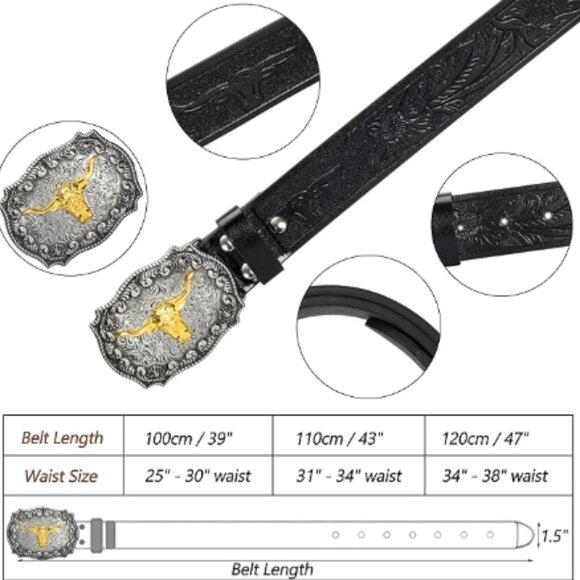 Western Cowboy Leather Belt - Picture 4 of 7